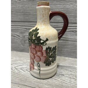 Pier One Oil Vinegar Dolomite Jug with Cork Stopper Grapes Pear 6.75” Tabletop